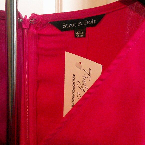 Strut & Bolt Satin Fuchsia Red Color Block Dress - Size L, NWT - Picture 6 of 6